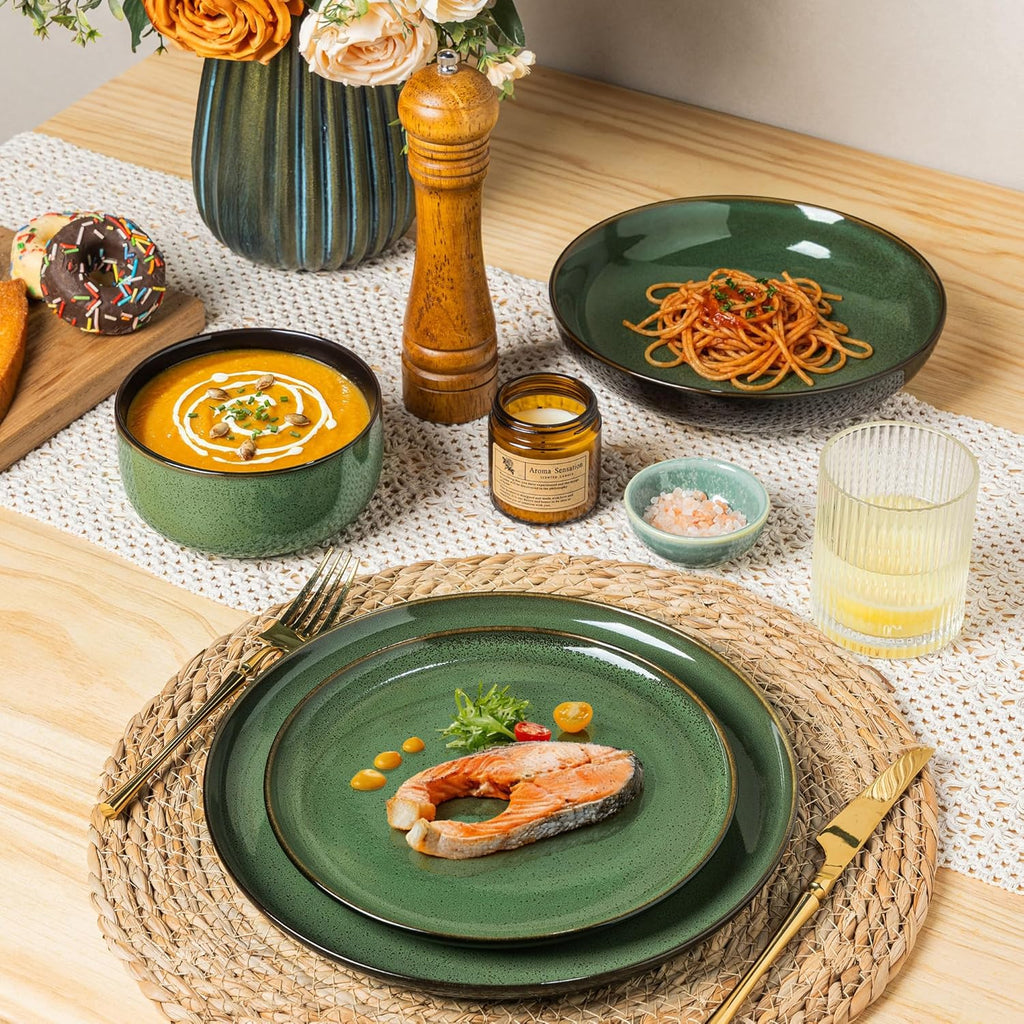 Ceramic Dinnerware Sets for 4,Porcelain Plates and Bowls Sets,Handmade Reactive Glaze Dishes Set,Oven&Dishwasher &
