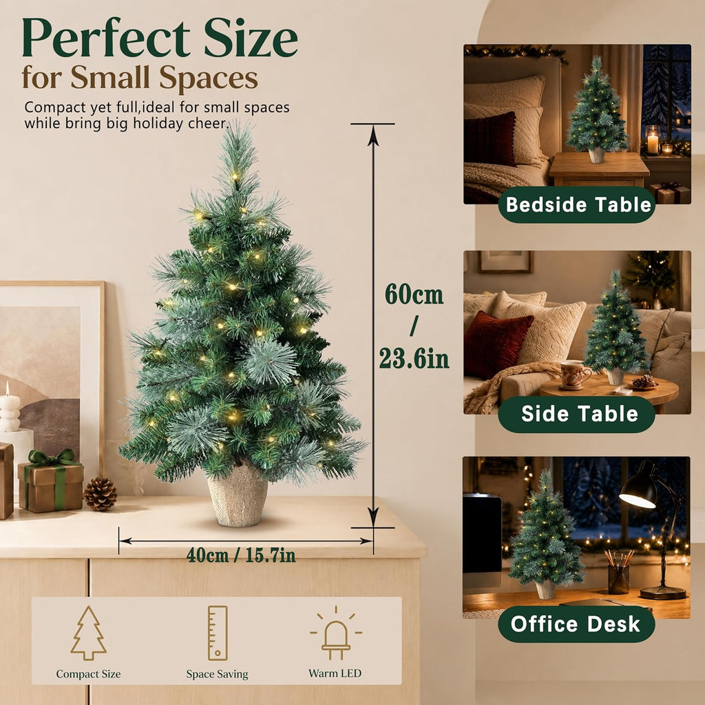 2ft Pre-Lit Artificial Mini Christmas Tree, Battery Operated Xmas Tree