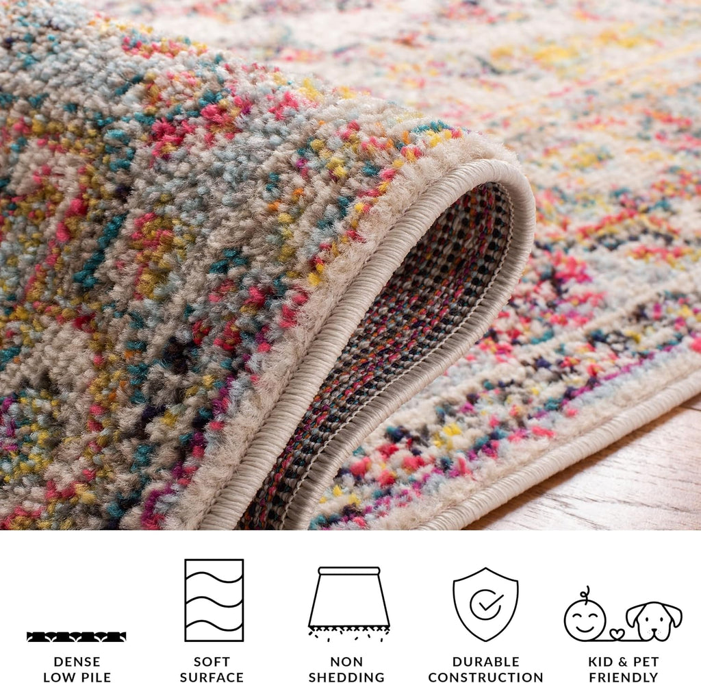 Madison Collection Area Rug, Ivory & Red, Boho Chic Medallion Distressed Design, Non-Shedding & Easy