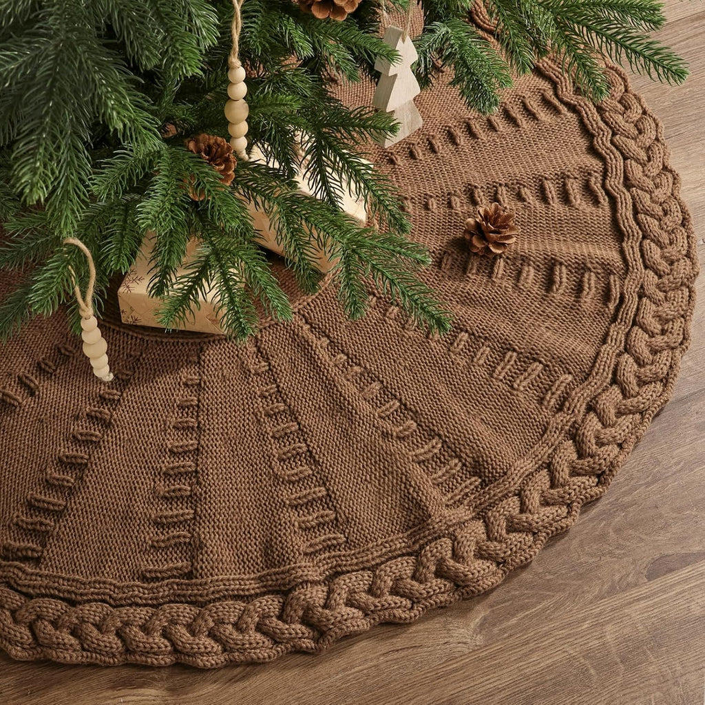 Knit Christmas Tree Skirts, Neutral Tree Skirt, Cozy Christmas Decorations