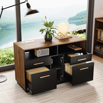 4 Drawer File Cabinet with Lock, Filing Cabinet | Office Credenza with File Drawers, Fits A4/Letter Size, Printer
