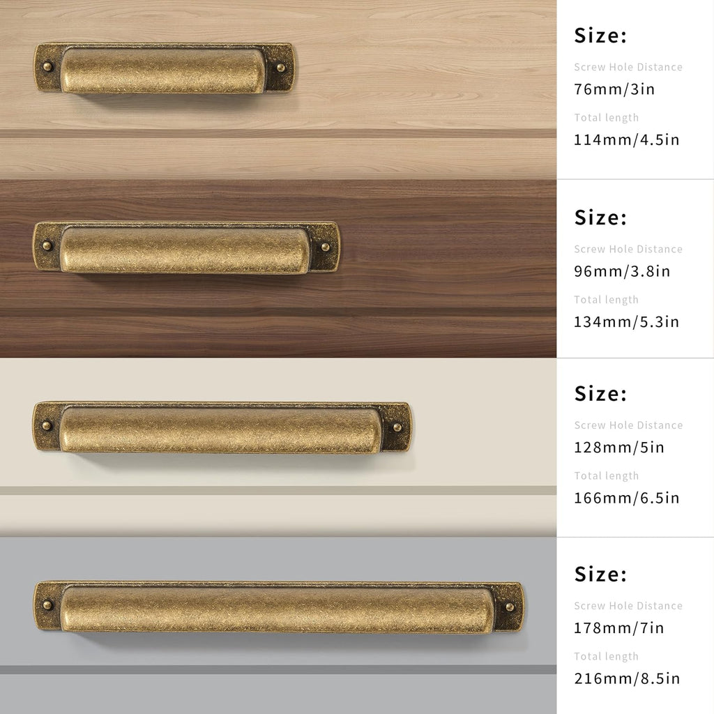 6 Pack Brass Cup Pulls 2-1/2"(64mm) Center to Center Drawer Pulls Antique Brass Cabinet Cup Pulls Kitchen Cabinet