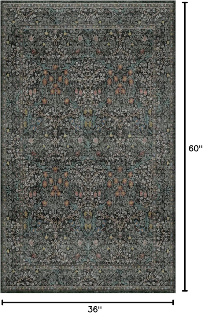 Vintage Floral Dark Green 3x5 Area Rugs