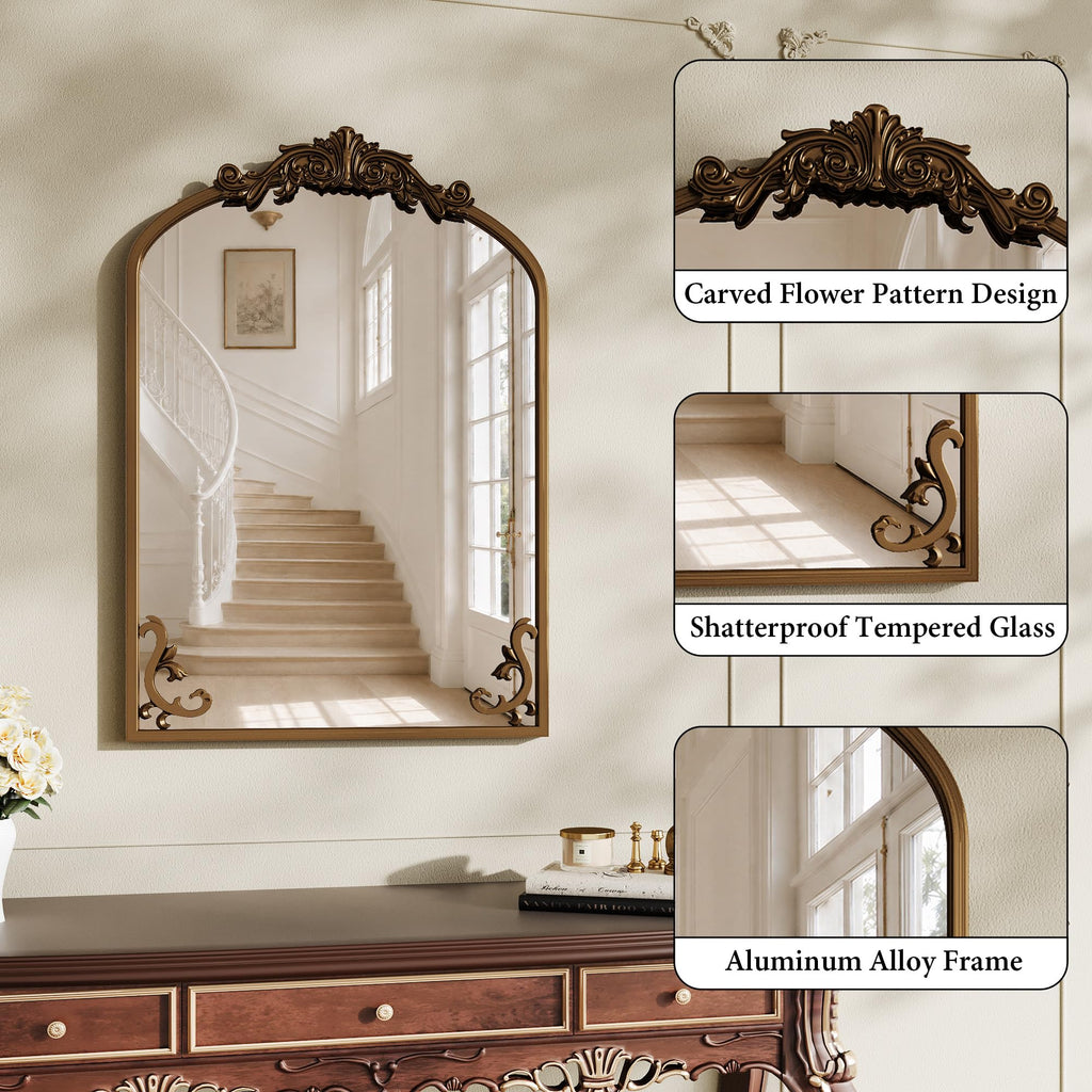 Vintage Wall Mirror, 30"x22" Arched Antique Mirror