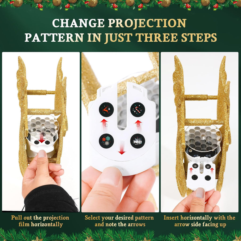 Tree Topper Lighted with 6 Projection Modes, Gold Christmas Angel Tree Topper Built-in LED Rotating Light, 3D Glitter