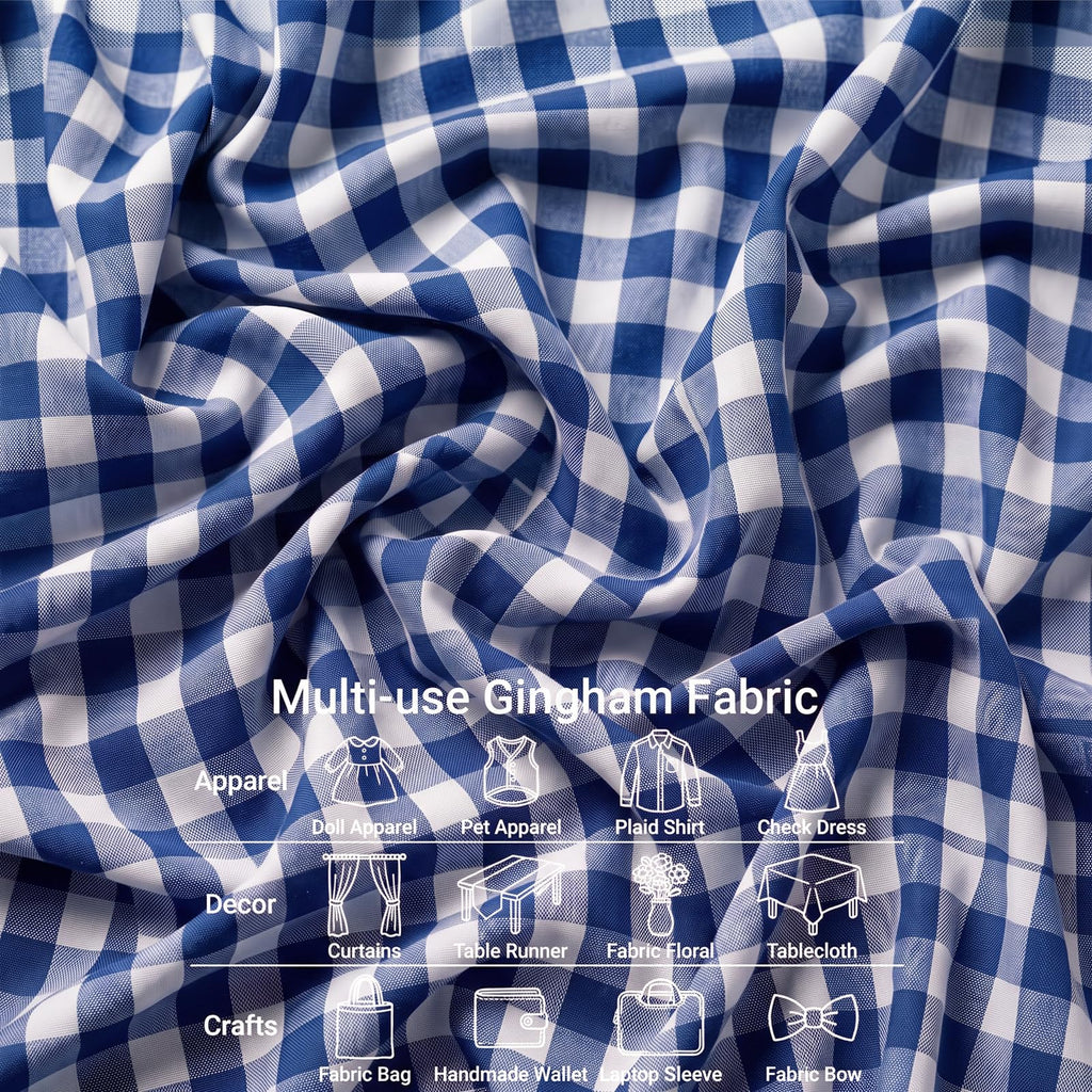Gingham Fabric by the Yard 3 Yard x 94'' Wide Blue Poly Plaid
