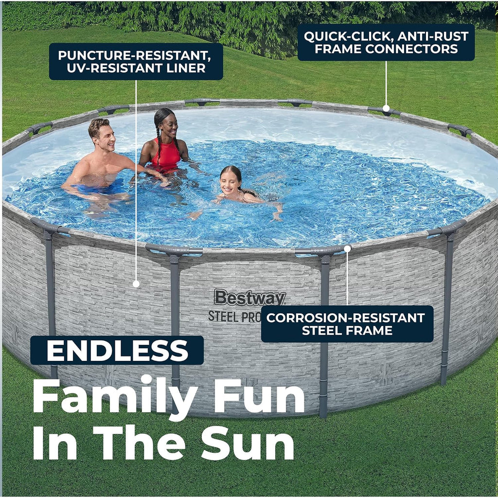 Steel Pro MAX 14' x 48" Above Ground Pool, Round Metal Frame Outdoor Swimming Pool Set with Filter Pump, Ladder, and