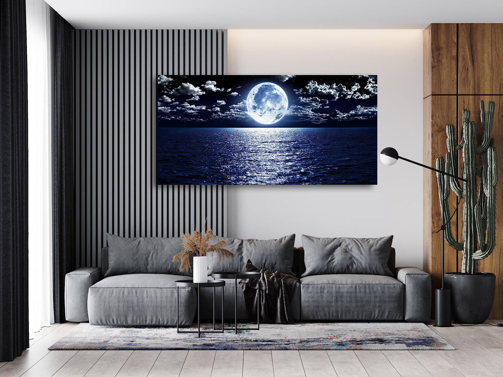 Wall Art Canvas Prints Moon Sea Ocean Landscape 1 Panels Full Moon in Cloud Pictures Paintings Stretched and