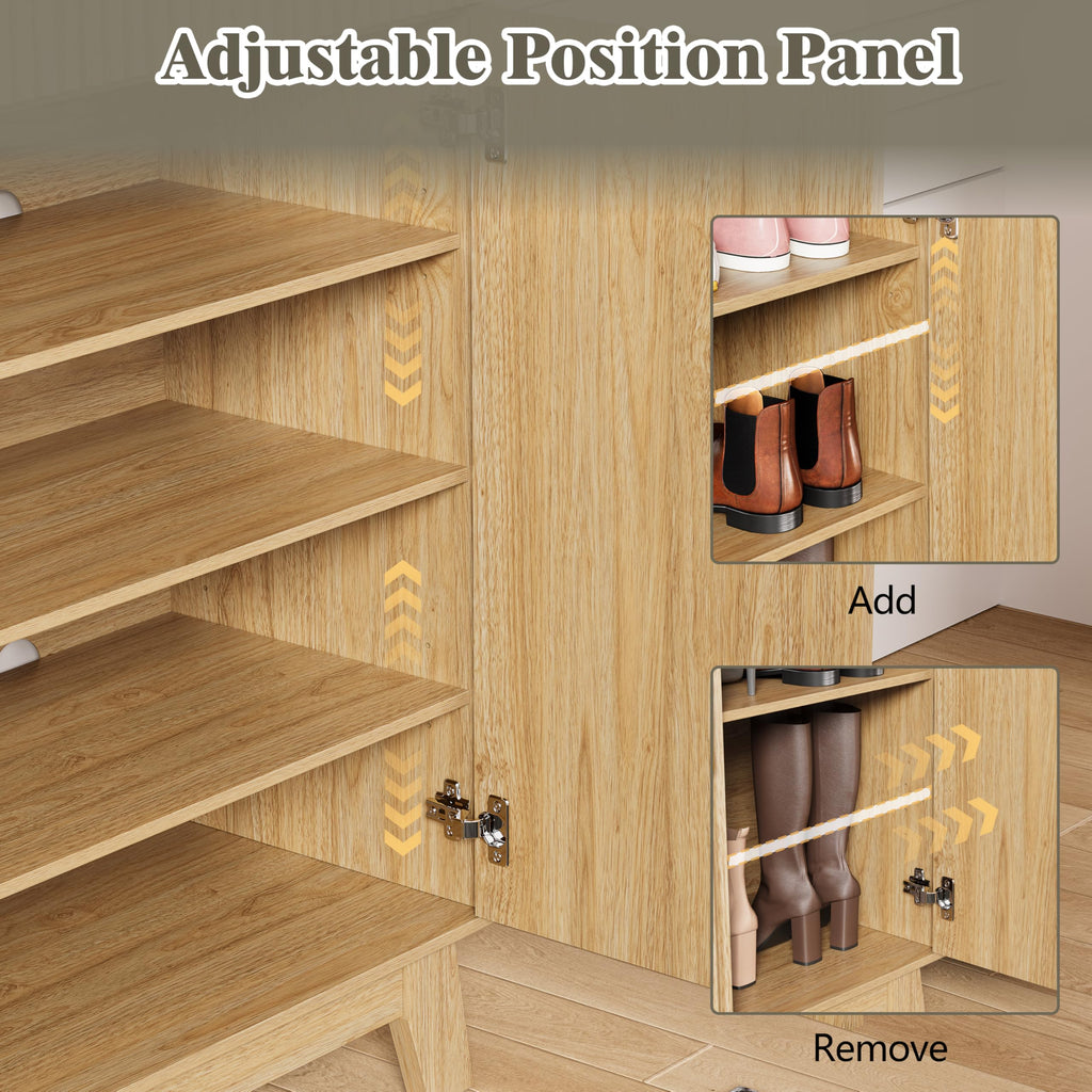 4 Tier Fluted Shoe Cabinet Storage, Oak