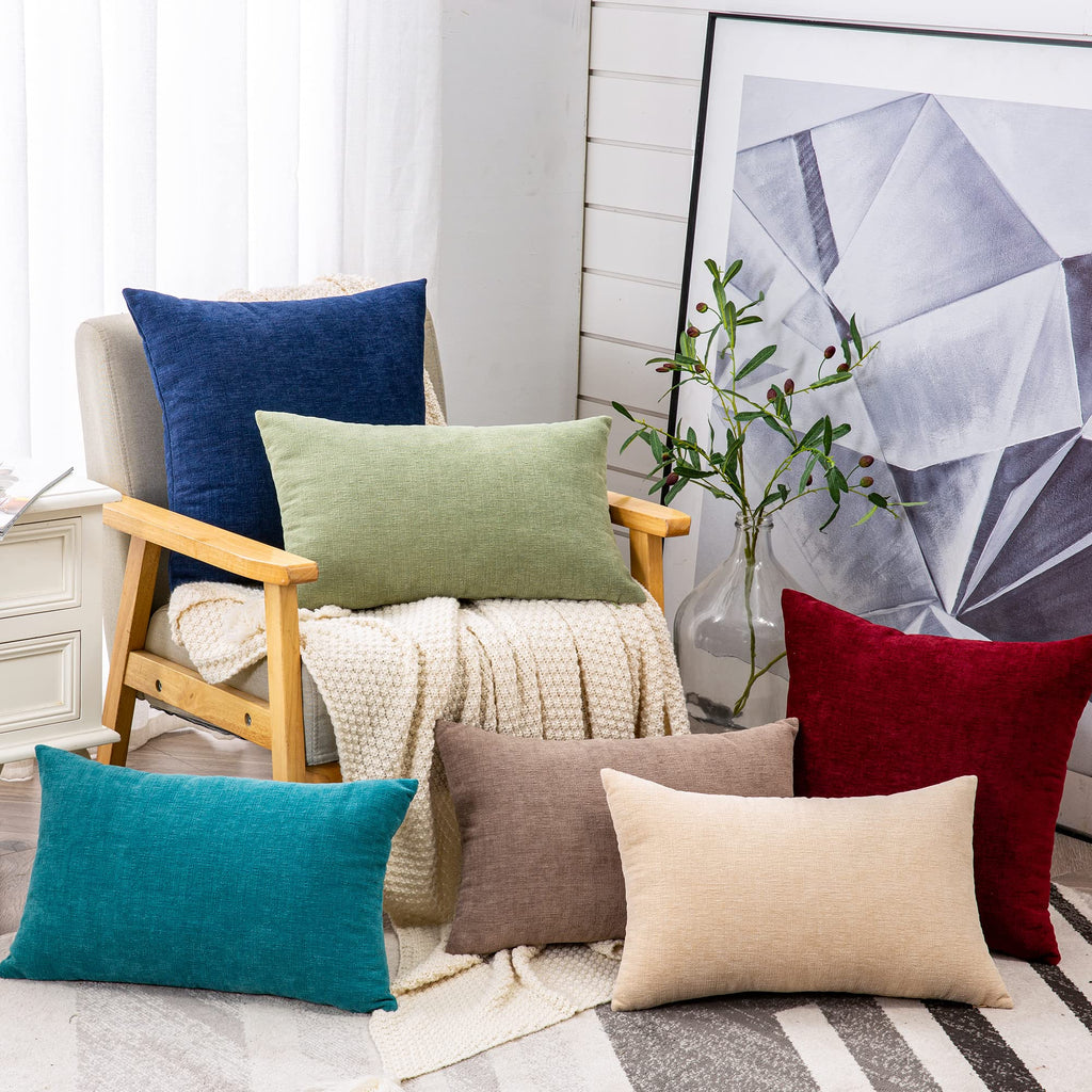 Decorative Square Throw Pillow Covers 22"x22" Inch Set of 2, Super Soft Chenille Pillows Farmhouse Fall Pillowcase