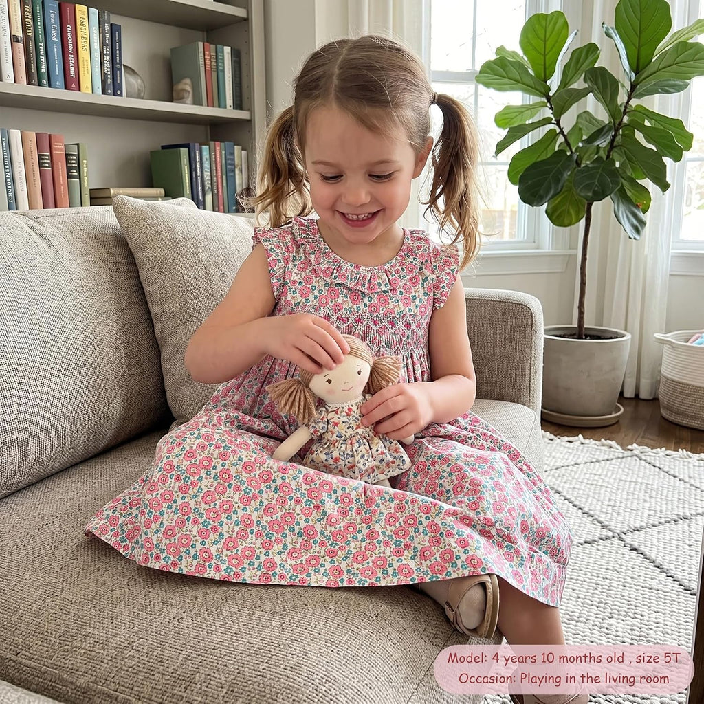 Baby Girl Smocked Dress Summer Casual Short Sleeve Dresses Floral Print Sundress Princess Dress for Toddlers