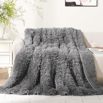 Faux Fur Reversible Sherpa Weighted Blanket 15lbs,Luxury Snugly Long Fur Warm Heavy Blanket 60x80 inches,Super Soft