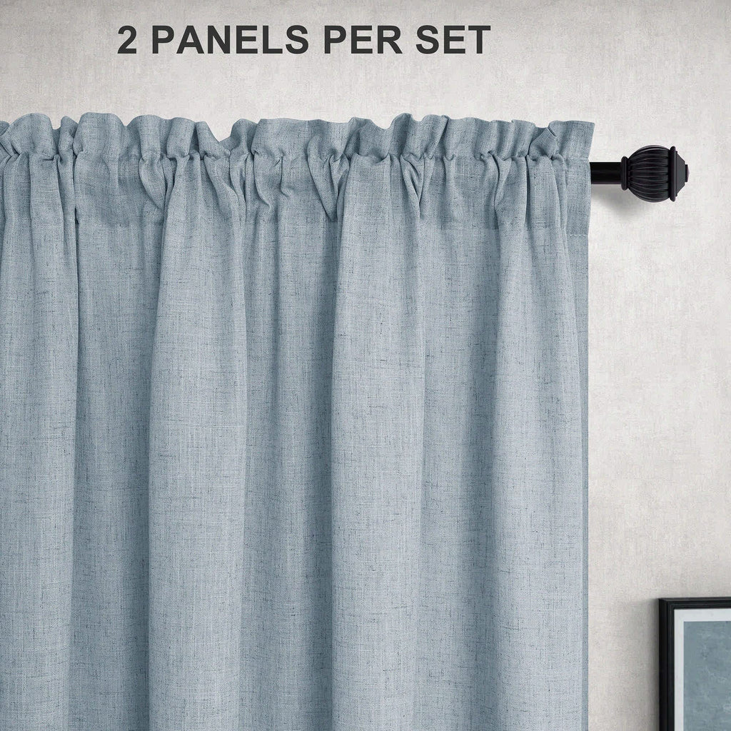 Blue Curtains 38 Inch Wide for Small Window 2 Panel Sets Rod Pocket Linen Blend Semi Sheer Cafe Tier Narrow Curtains