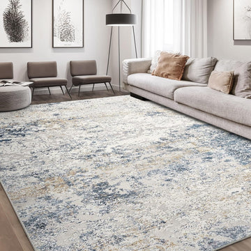 Area Rug Living Room Rugs - 8x10 Abstract Large Soft Indoor Washable Rug Neutral Modern Low Pile Carpet