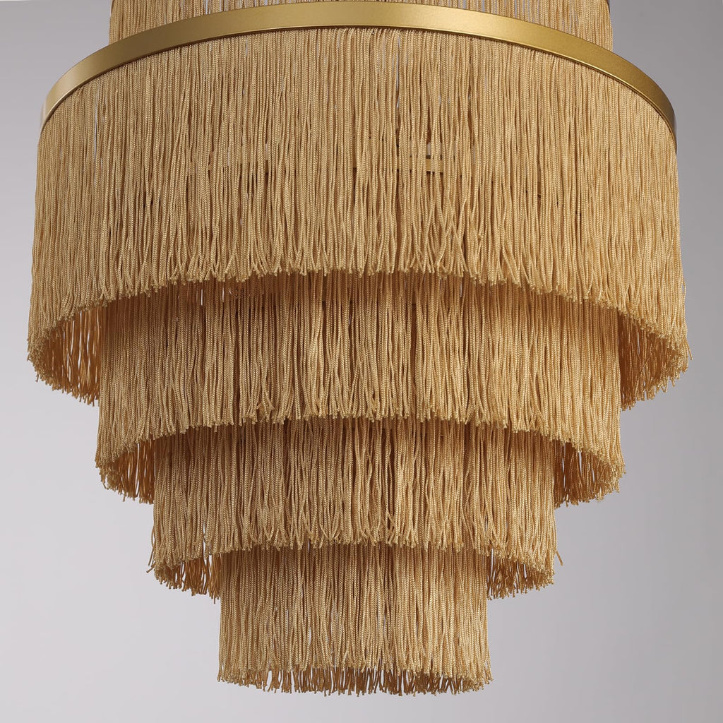 5-Tiered Boho Chandelier with Metal and Fringe, 3 Lights Fringe Pendant Light Fixture, Tassle Chandelier, Baby