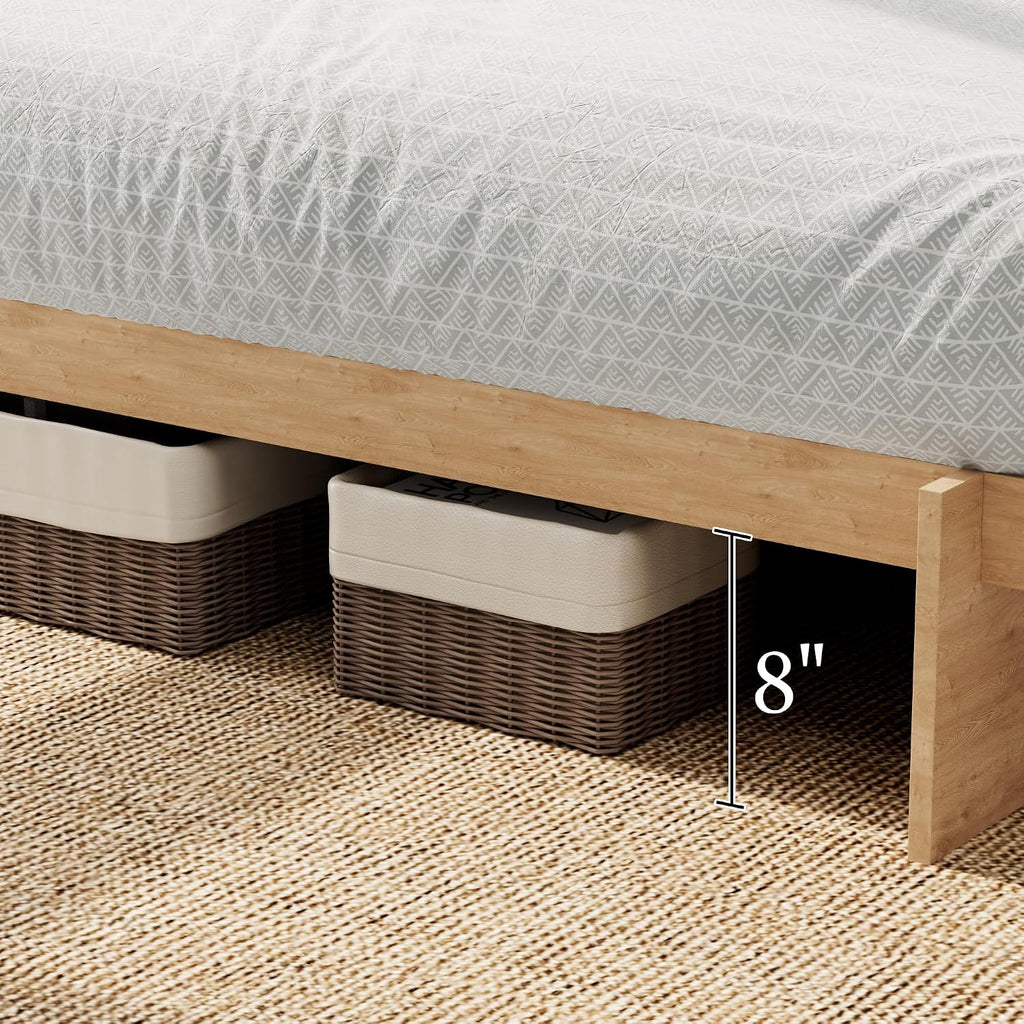 Japanese Platform Bed Frame with Wooden Slats, Easy Assembly