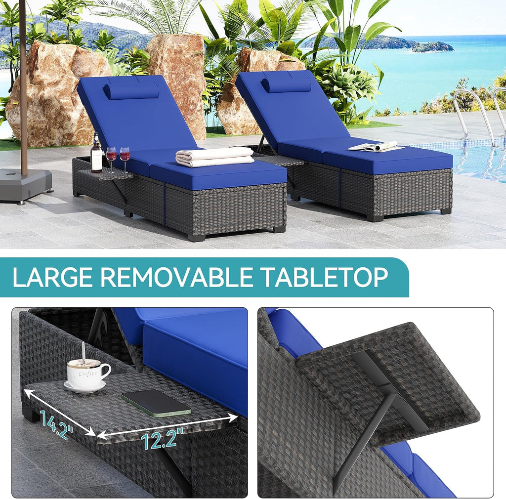 Patio Chaise Lounge Chair, 5-Positions Adjustable Wicker Outdoor Lounge Chairs with Side Table for Poolside, Deck