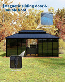 12x20 ft Sunroom Hardtop Gazebo, Enclosed Gazebo with Floor-to-Ceiling Sliding Doors