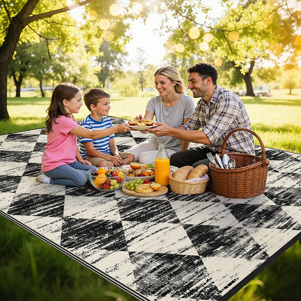 Outdoor Rug Waterproof, Checkered Reversible Plastic Patio Rug