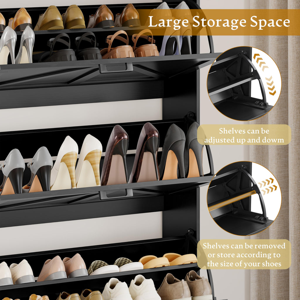 Shoe Cabinet Storage, Shoe Storage Cabinet with 4 Flip Drawers, Freestanding Narrow Shoe Rack Organizer with Metal