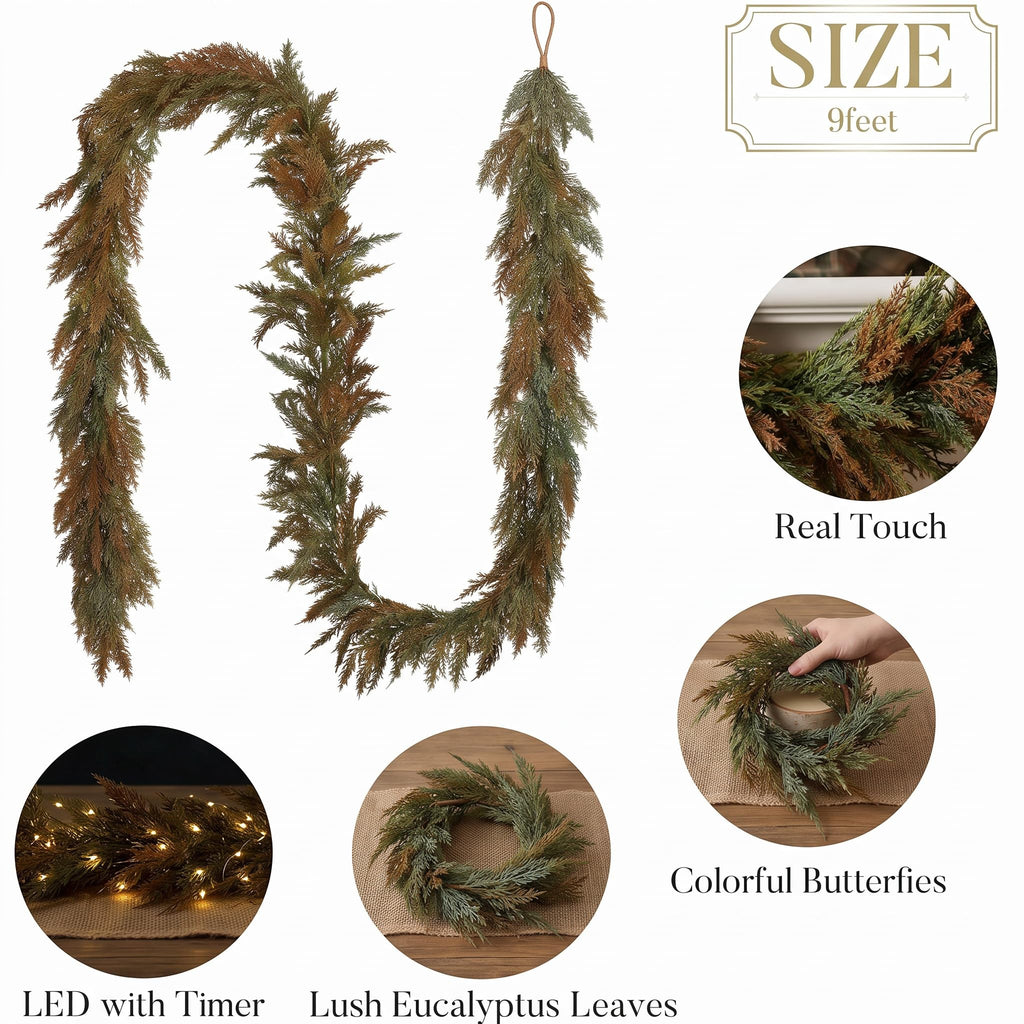 9ft Artificial Norfolk Pine Fall Garland for Mantle