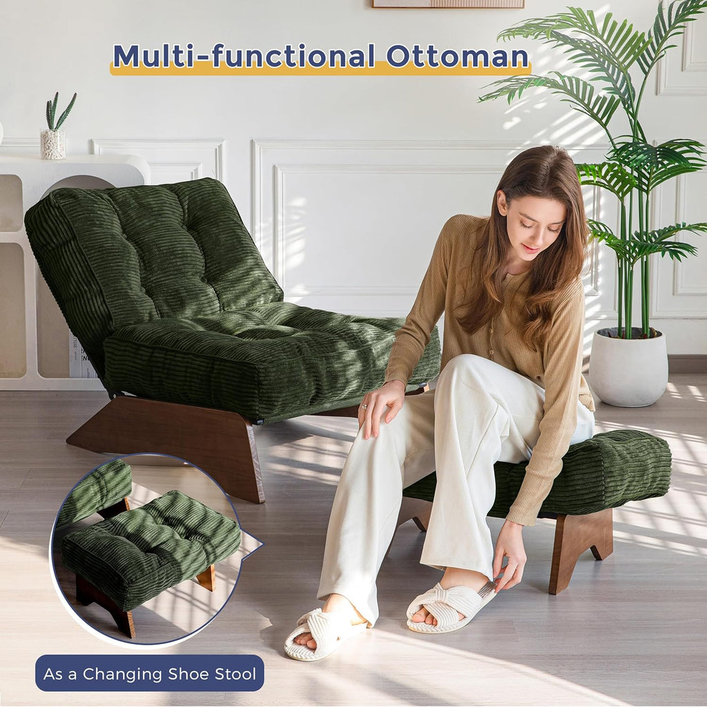 Accent Chair with Ottoman, Lounge Chair with Adjustable Backrest | Tufted Living Room Chair Upholstered Lounge Chair
