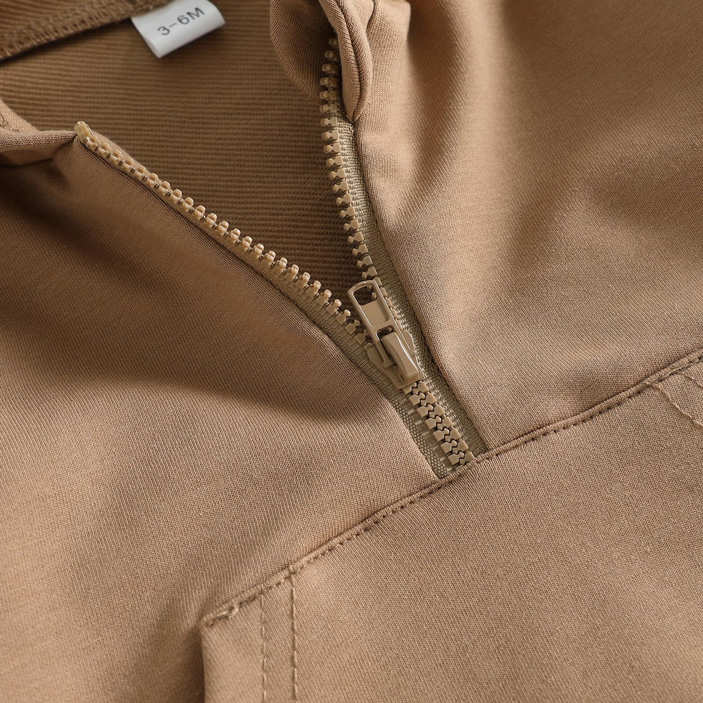 Toddler Baby Boy Clothes Zipper Hooded Sweatshirt Jogger Pants Set (Solid Brown, )