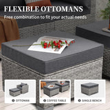 Patio Furniture Set 6 Piece PE Rattan Outdoor Conversation Sets Grey Wicker Couch Sectional Sofa with Fire Pit