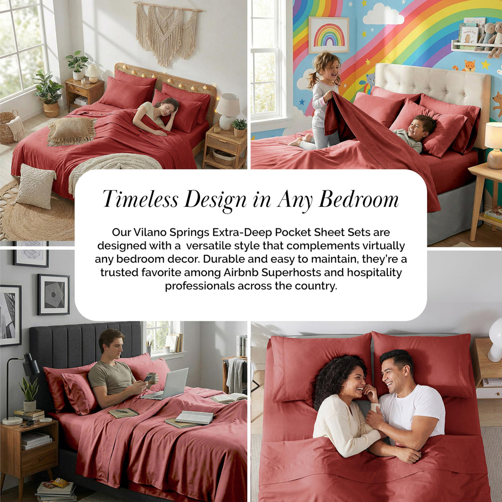 21 Inch Split King Sheets Set For Adjustable Bed 7 Piece Microfiber Marsala