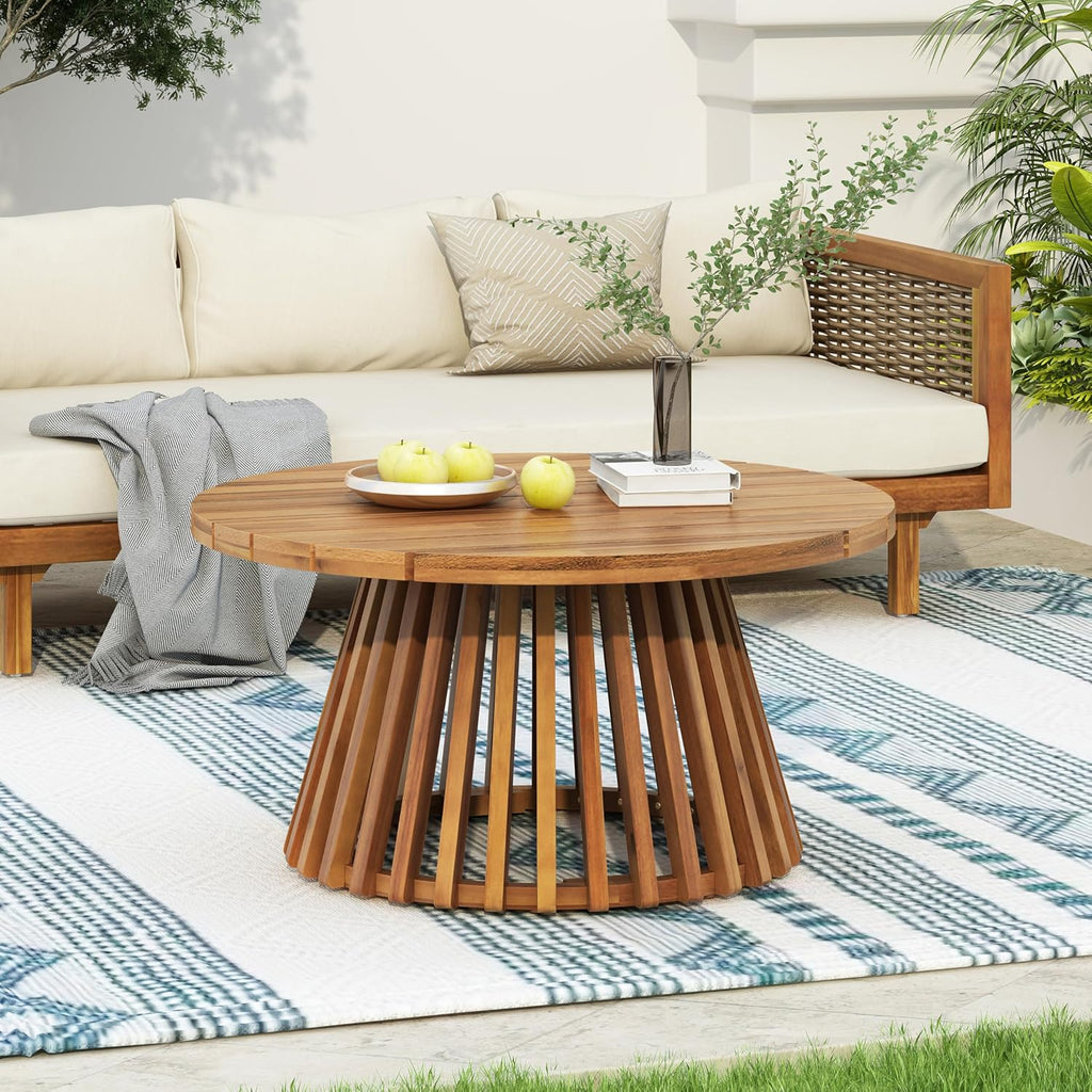 Claremont Patio Sofa and Coffee Table Set, 2 Piece Outdoor Patio Furniture Set with Cushion, Acacia Wood 3 Seater