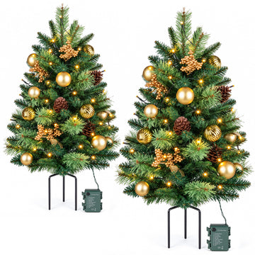 30" Christmas Urn Fillers with Lights for Outdoor Planters, Gold Accents