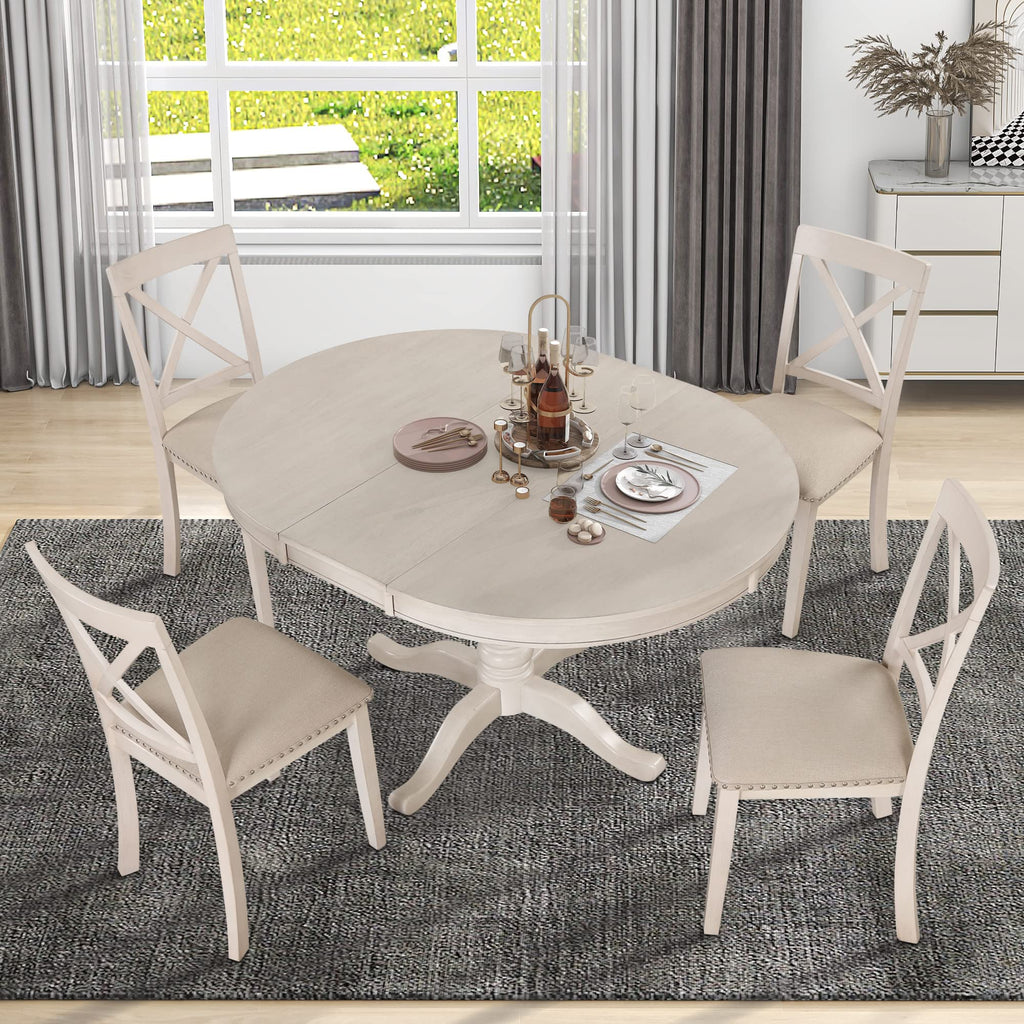 5 Piece Extendable Dining Table Set for 4, Kitchen Table and Chairs Set, 4 X-Back Solid Wood Dining ChairSet