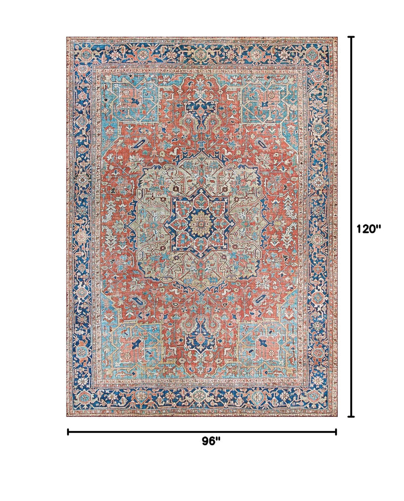 Heriz Non-Skid Polyester Rug - Ruby Digitally Printed Area Rug, Medallion Style, Durable Home Decor