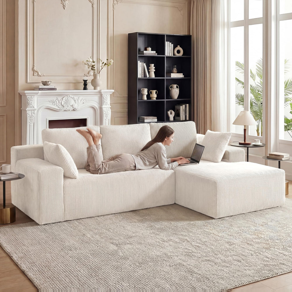 Cloud Sectional Boneless Couches, Modular L Shaped Couch with Deep Seat Oversized Right Facing Chaise, Memory Foam
