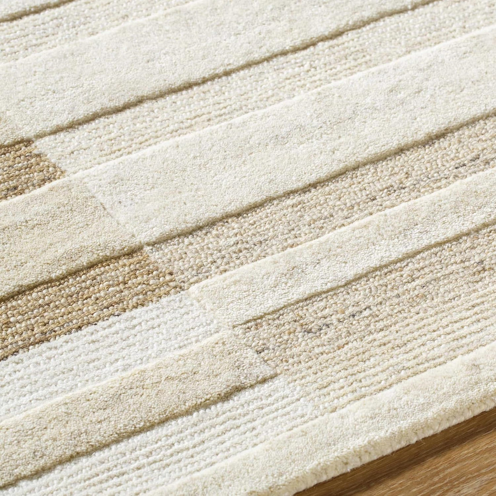 Tavia Wool Area Rug - Striped Broken Geometric Abstract Patchwork - Contemporary Modern Minimalist Transitional