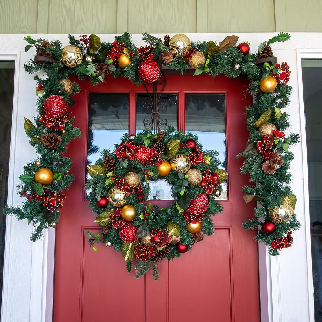 30 Inch Pre-Lit Artificial Christmas Wreath, Scarlet Hydrangea