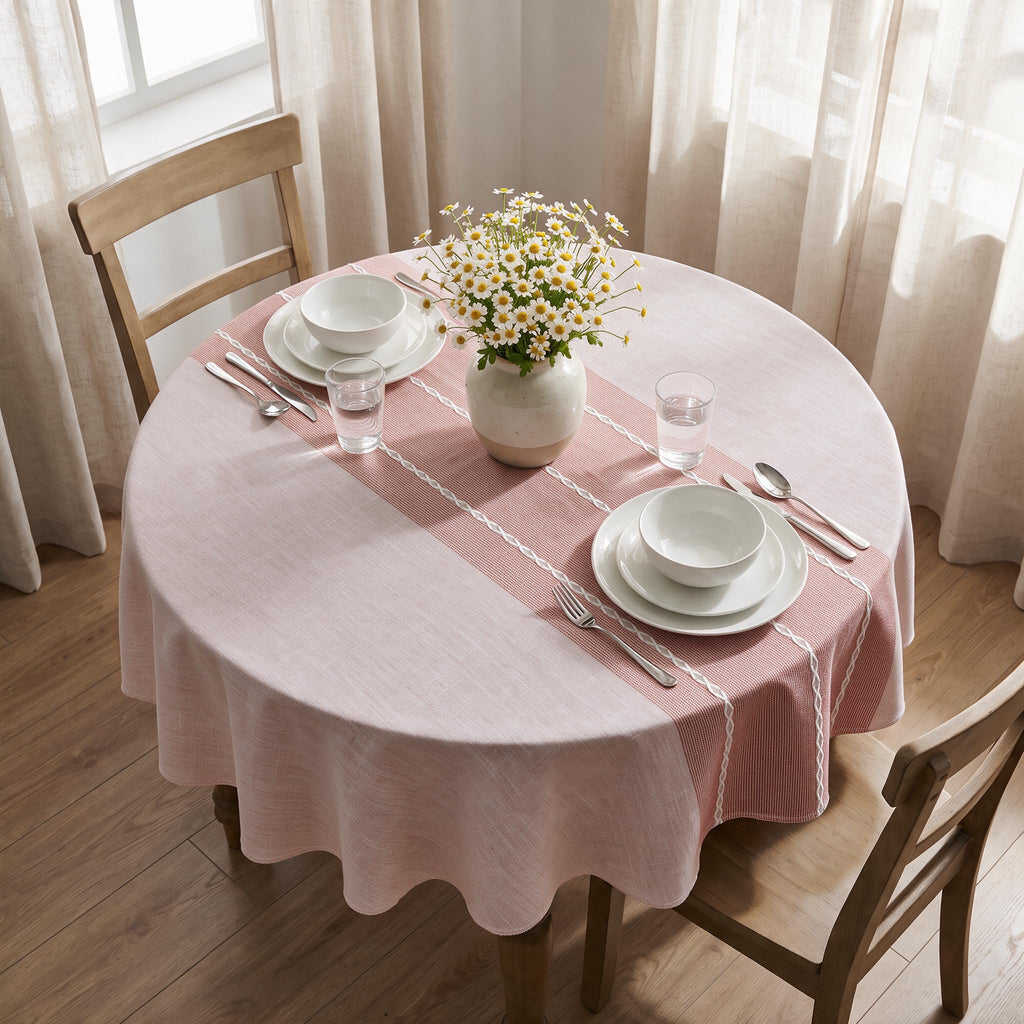 Red Rustic Burlap Tablecloth 60×60 Inch Round