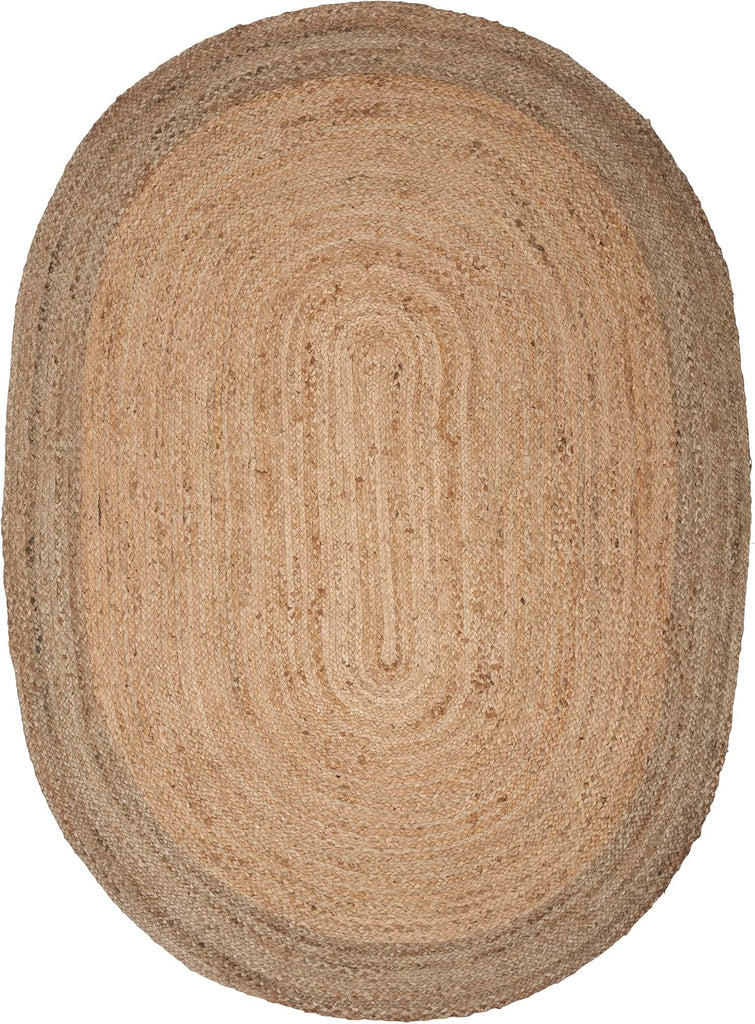 LR Home Natural Jute 7x9 Oval Area Rug Decor | Braided Rugs, Playroom | Bohemian Farmhouse Indoor Rug for Room Decor