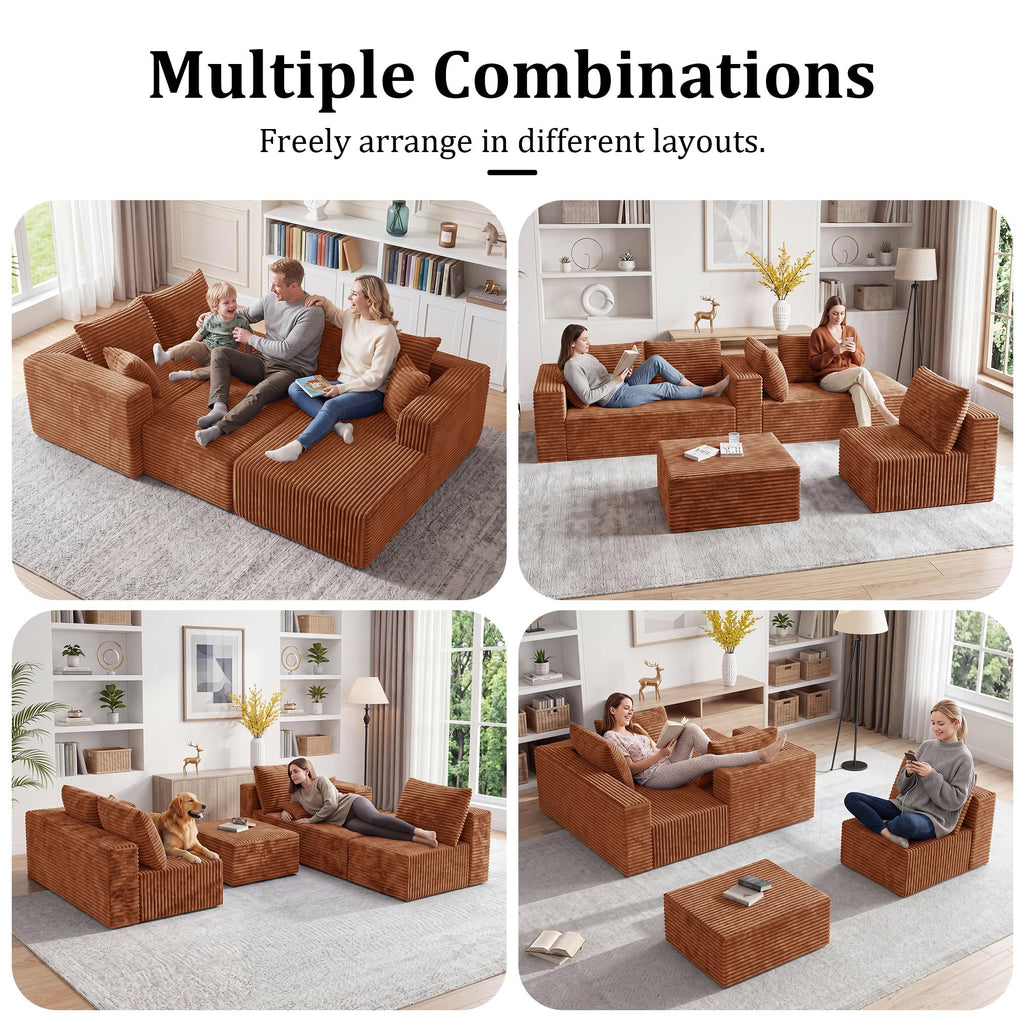 118'' Boneless Couch Sectional Sofa with Left Facing Chaise U-Shaped-Brown