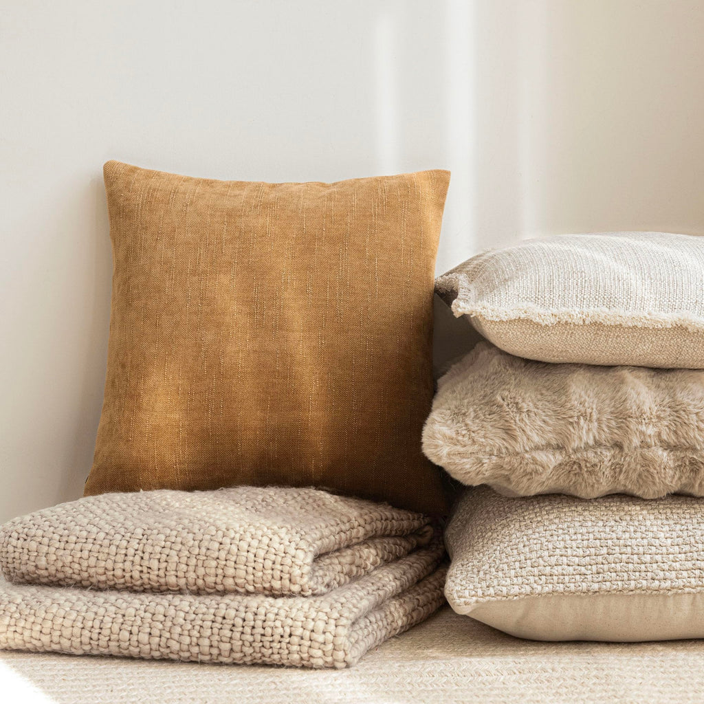 Solid Textured Chenille Throw Pillow Covers 22x22, Golden Brown