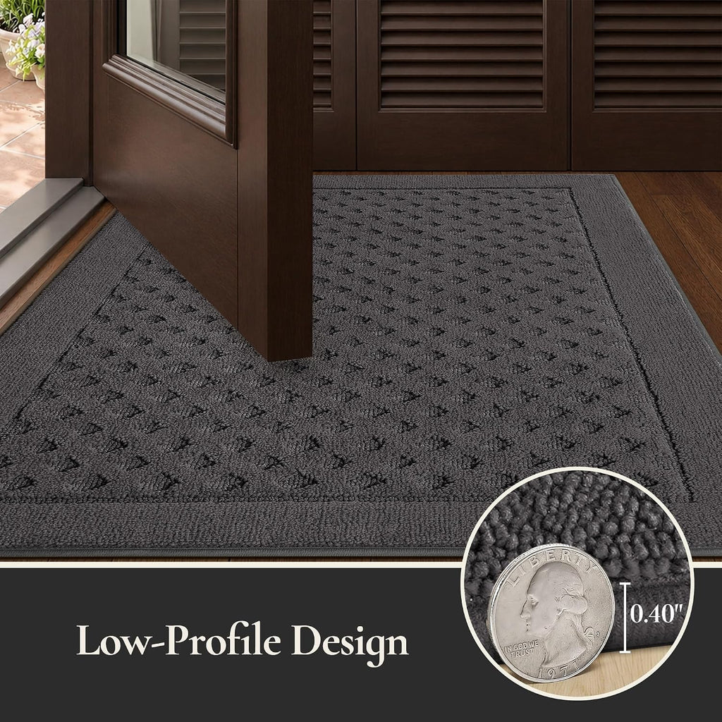 Dirt Trapper Door Mat 24"x 36", Non-Slip Entryway Rugs, Dark Grey | Washable Doormat, Stain Resistant and Absorbent