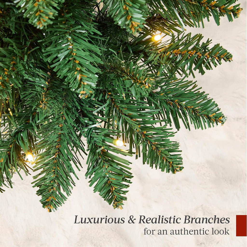 Prelit Potted Pencil Christmas Tree, 4.5Ft Artificial Lighted Holiday Décor, 175 Twinkling LEDs , Front Porch