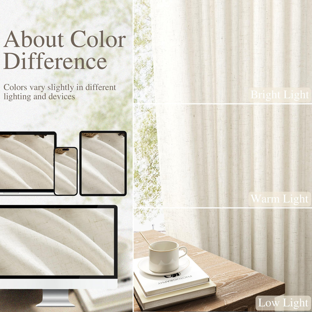 Extra Long Linen Curtains 120 Inch 10FT Hook Belt Cream 2 Panels