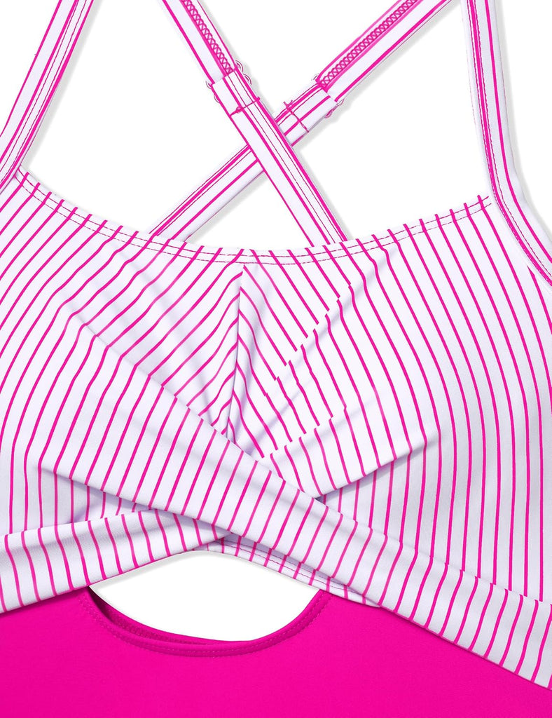 Girl Swimsuit One Piece Cutout Ruched Bathing Suit for Girls Color Block Adjustable Straps Pad Swimwear