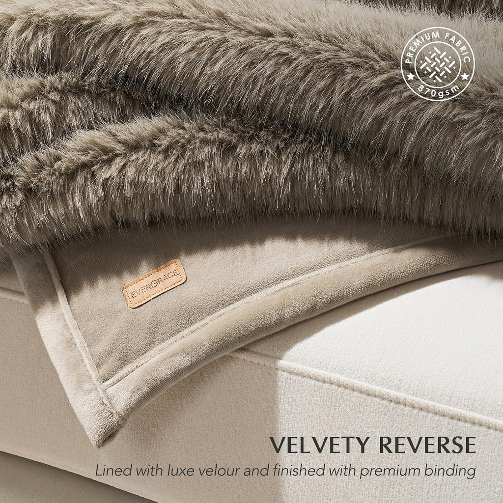Luxury Faux Fur Throw Blanket, 60"x80", Natural Mink | Fluffy Faux Mink Blanket, Soft Cozy Plush, Thick Warm Winter