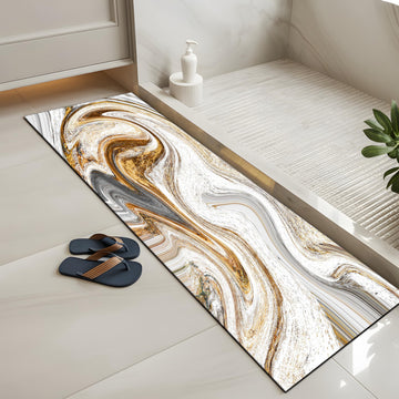 White and Gold Bathroom Rugs Marble Long Runner Rug Bath Mats Gold Bathroom Decor Absorbent Non Slip Shower Mats with