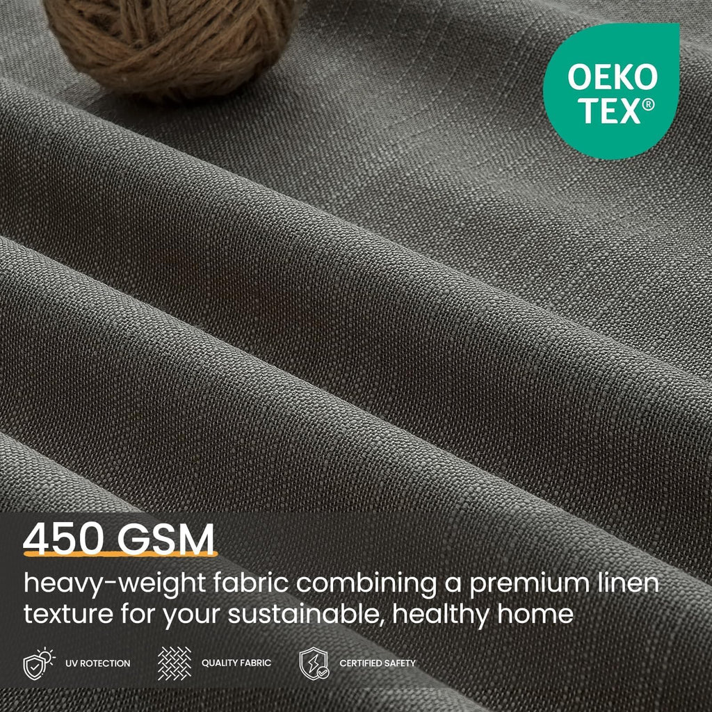 96 Inch Linen Pinch Pleated Full Blackout Curtains Carbon Grey