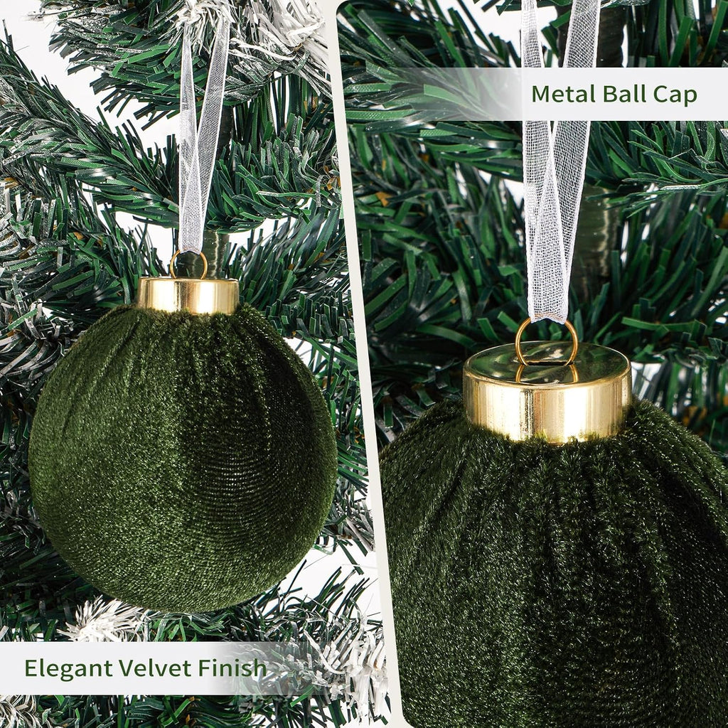 Velvet Ball Christmas Tree Ornaments Set, 15 Pack, Green/Brown, 3.15 in