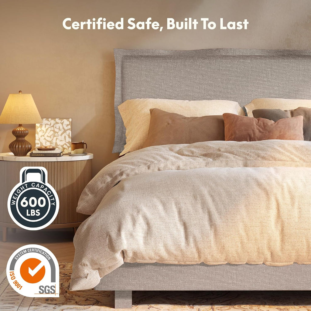 Adjustable Bed Base with Upholstered Bed Frame, Head & Foot Lift