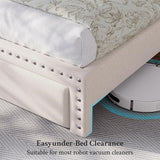 King Bed Frame with 2 Storage Drawers & Upholstered Headboard,No Box Spring Needed, Easy Assembly, Noise Free, Beige